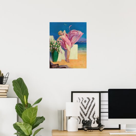 Retro American Art Print, "Seaside Flirtation" Poster (Thuiskantoor)