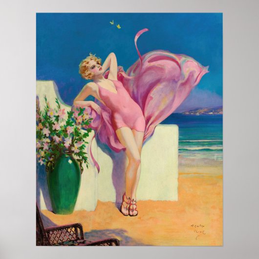 Retro American Art Print, "Seaside Flirtation" Poster (Voorkant)