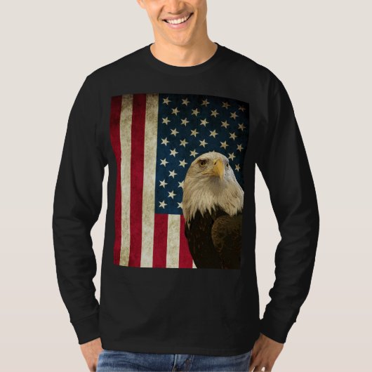 Retro American Bald Eagle USA Flag Long Hoeve T-shirt (Voorkant)
