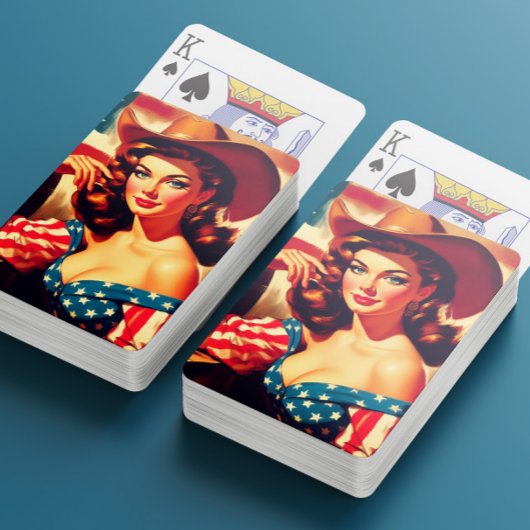 Retro American Cowgirl Pinup Pokerkaarten