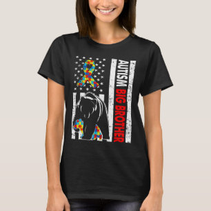 Retro American Flag Autism Big Brother Beer Awaren T-shirt