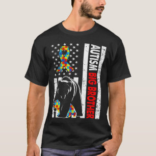 Retro American Flag Autism Big Brother Beer Awaren T-shirt