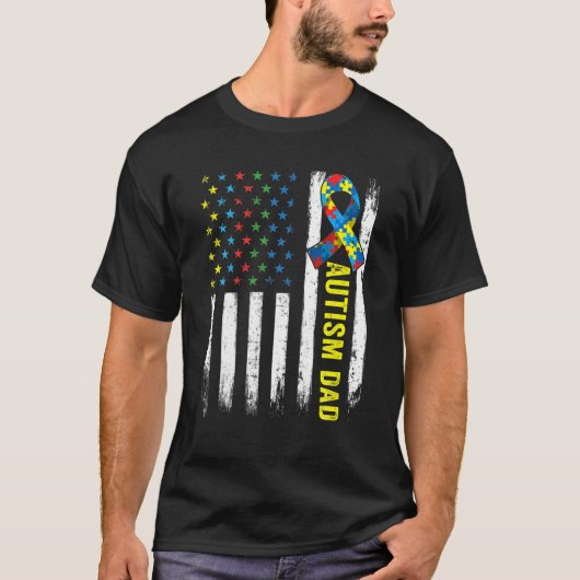 Retro American Flag Autism Dad Awareness Autistic T-shirt (Voorkant)