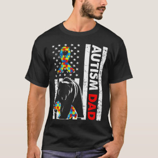 Retro American Flag Autism Dad Beer Awareness Fami T-shirt