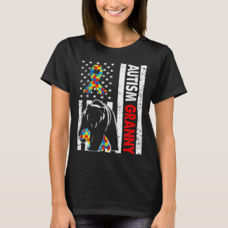 Retro American Flag Autism Granny Beer Awareness F T-shirt
