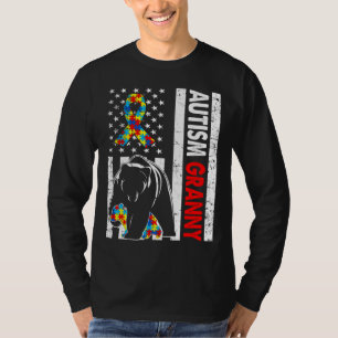Retro American Flag Autism Granny Beer Awareness F T-shirt