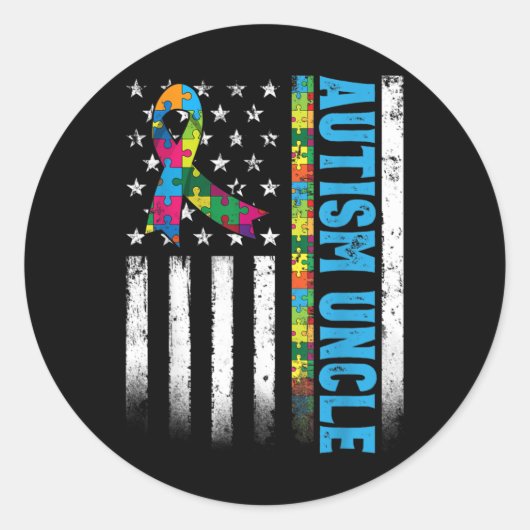 Retro American Flag Autism oom Awareness Ronde Sticker (Voorkant)