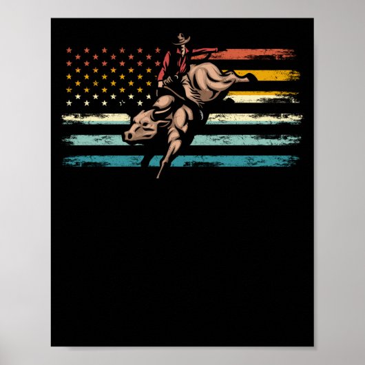Retro American Flag Bull Riding Western Cowboy Poster (Voorkant)