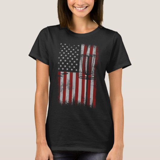 Retro American Flag Disk Golf Gift for Men Disk Go T-shirt (Voorkant)