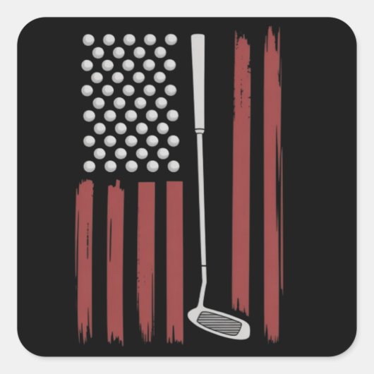 Retro American Flag Golf Golfer Funny Golf Club Vierkante Sticker (Voorkant)