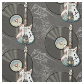 Retro American Flag Guitar and Vinyl Record Stof