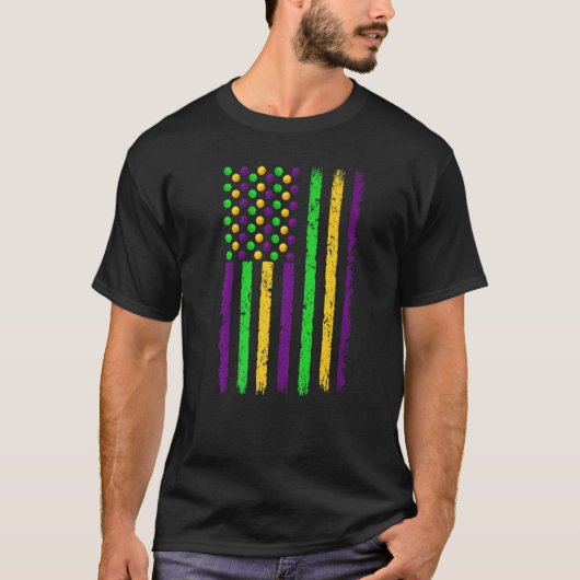 Retro American Flag Mardi Gras Funny US Mardi Gras T-shirt (Voorkant)