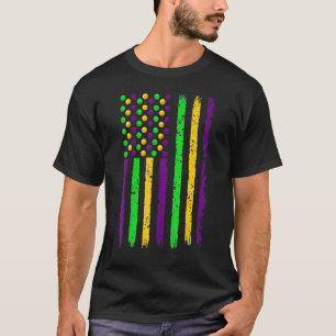 Retro American Flag Mardi Gras Funny US Mardi Gras T-shirt
