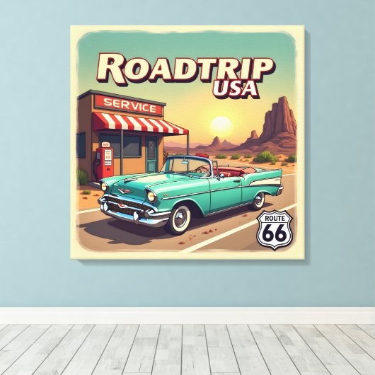 Retro American Road Trip Pop Art Canvas Afdruk (Insitu (Houten vloer))