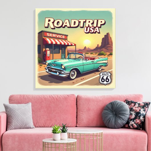Retro American Road Trip Pop Art Canvas Afdruk (Insitu (Woonkamer))