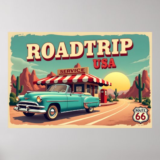 Retro American Road Trip Poster  (Voorkant)