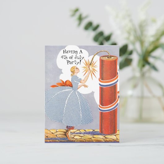  Retro Amerika 4 juli Uitnodiging PC (Staand voorkant)