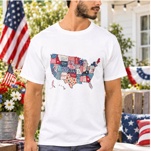 Retro Amerika VS Kaart 4 juli T-shirt