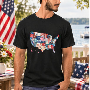 Retro Amerika VS Kaart 4 juli T-shirt