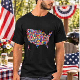 Retro Amerika VS Kaart 4 juli T-shirt