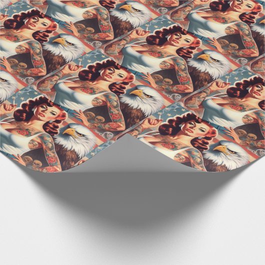 Retro Amerikaans meisje Cadeaupapier (Hoek)