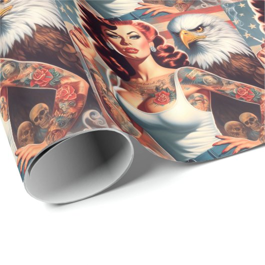 Retro Amerikaans meisje Cadeaupapier (Rol Hoek)