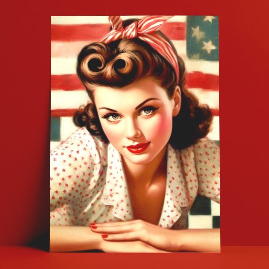 Retro Amerikaans Meisje Pin Up Art Briefkaart