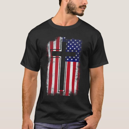  Retro Amerikaans Vlag Kruis Patriottisch USA CH T-shirt (Voorkant)