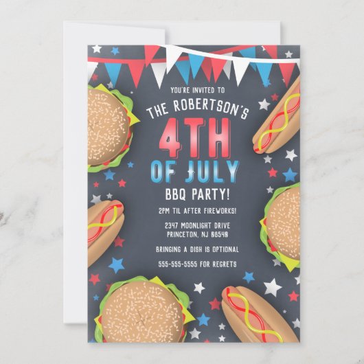 Retro Amerikaanse 4 juli BBQ Party Uitnodiging (Voorkant)