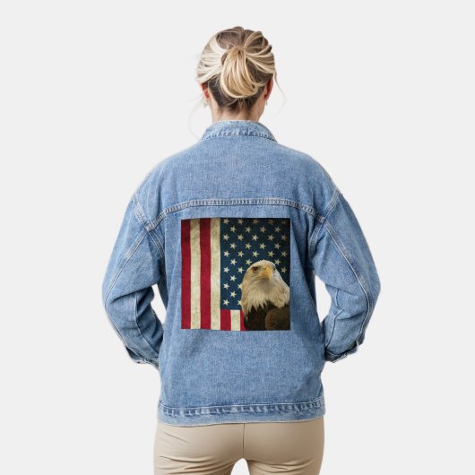 Retro Amerikaanse Bald Eagle USA Vlag Vrouwen Denim Jacket (Model)