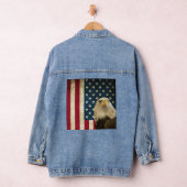 Retro Amerikaanse Bald Eagle USA Vlag Vrouwen Denim Jacket (Hangar)