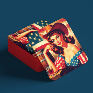 Retro Amerikaanse Cowgirl Pin-up Kartonnen Onderzetters