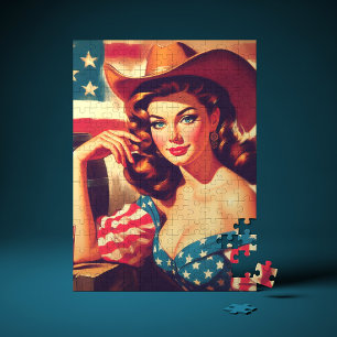 Retro Amerikaanse Cowgirl Pin-up Legpuzzel
