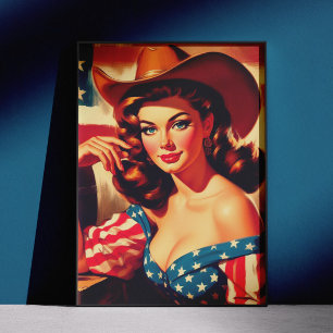 Retro Amerikaanse Cowgirl Pin-up Perfect Poster
