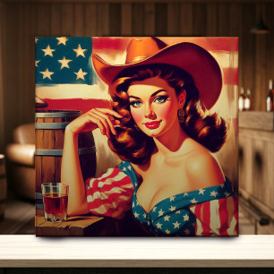 Retro Amerikaanse Cowgirl Pin-up Tegeltje