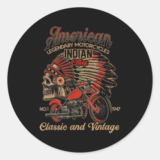 Retro -Amerikaanse Motorfiets Indivoor oud Ronde Sticker (Voorkant)