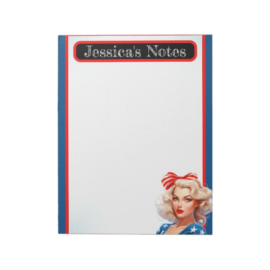 Retro Amerikaanse Pinup_ Amerikaanse Babe Notitieblok (Linkerzijde)