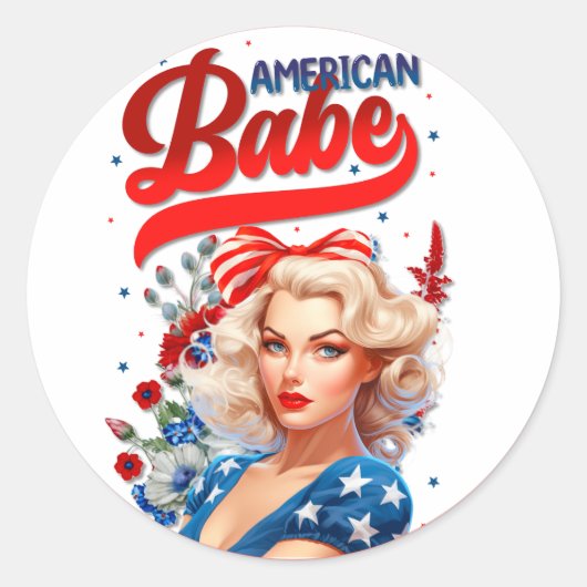 Retro Amerikaanse Pinup_ Amerikaanse Babe Ronde Sticker (Voorkant)