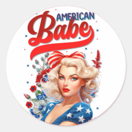 Retro Amerikaanse Pinup_ Amerikaanse Babe Ronde Sticker
