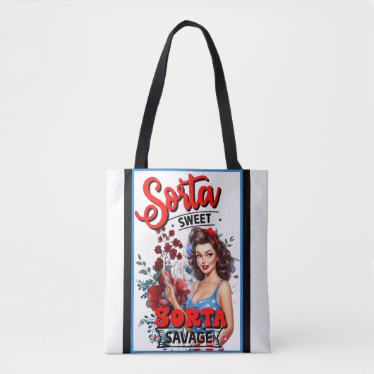 Retro Amerikaanse Pinup_ Sorta Zoete Sorta Savage Tote Bag (Voorkant)