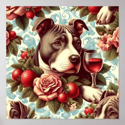 Retro Amerikaanse Pit Bull Terrier Illustratie Poster (Voorkant)