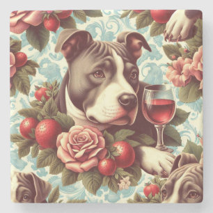 Retro Amerikaanse Pit Bull Terrier Illustratie Stenen Onderzetter