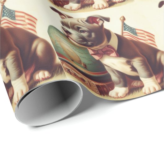 Retro Amerikaanse Pit Bull Terrier schilderij Cadeaupapier (Rol Hoek)