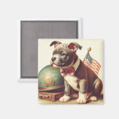 Retro Amerikaanse Pit Bull Terrier schilderij Magneet (Voorkant / Achterkant)