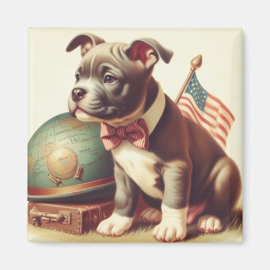 Retro Amerikaanse Pit Bull Terrier schilderij Magneet (Voorkant)