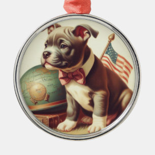 Retro Amerikaanse Pit Bull Terrier schilderij Metalen Ornament