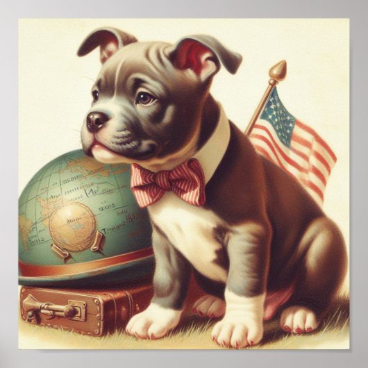 Retro Amerikaanse Pit Bull Terrier schilderij Poster (Voorkant)