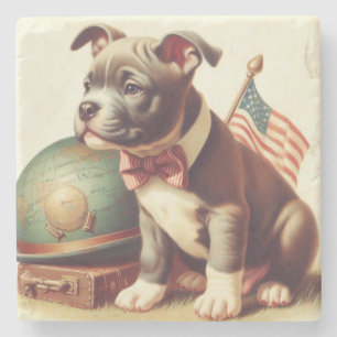 Retro Amerikaanse Pit Bull Terrier schilderij Stenen Onderzetter