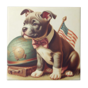 Retro Amerikaanse Pit Bull Terrier schilderij Tegeltje