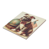 Retro Amerikaanse Pit Bull Terrier schilderij Tegeltje (Zijkant)